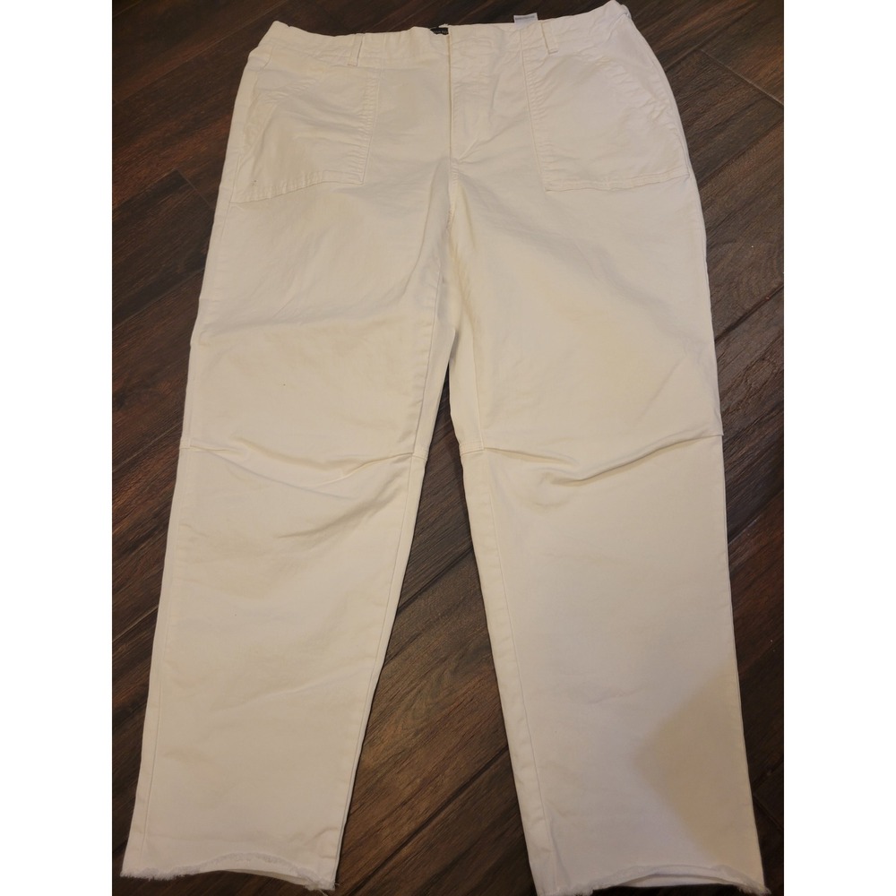 Banana Republic White Utility Straight Leg Pants Raw Hem Frayed Cotton S 14 712